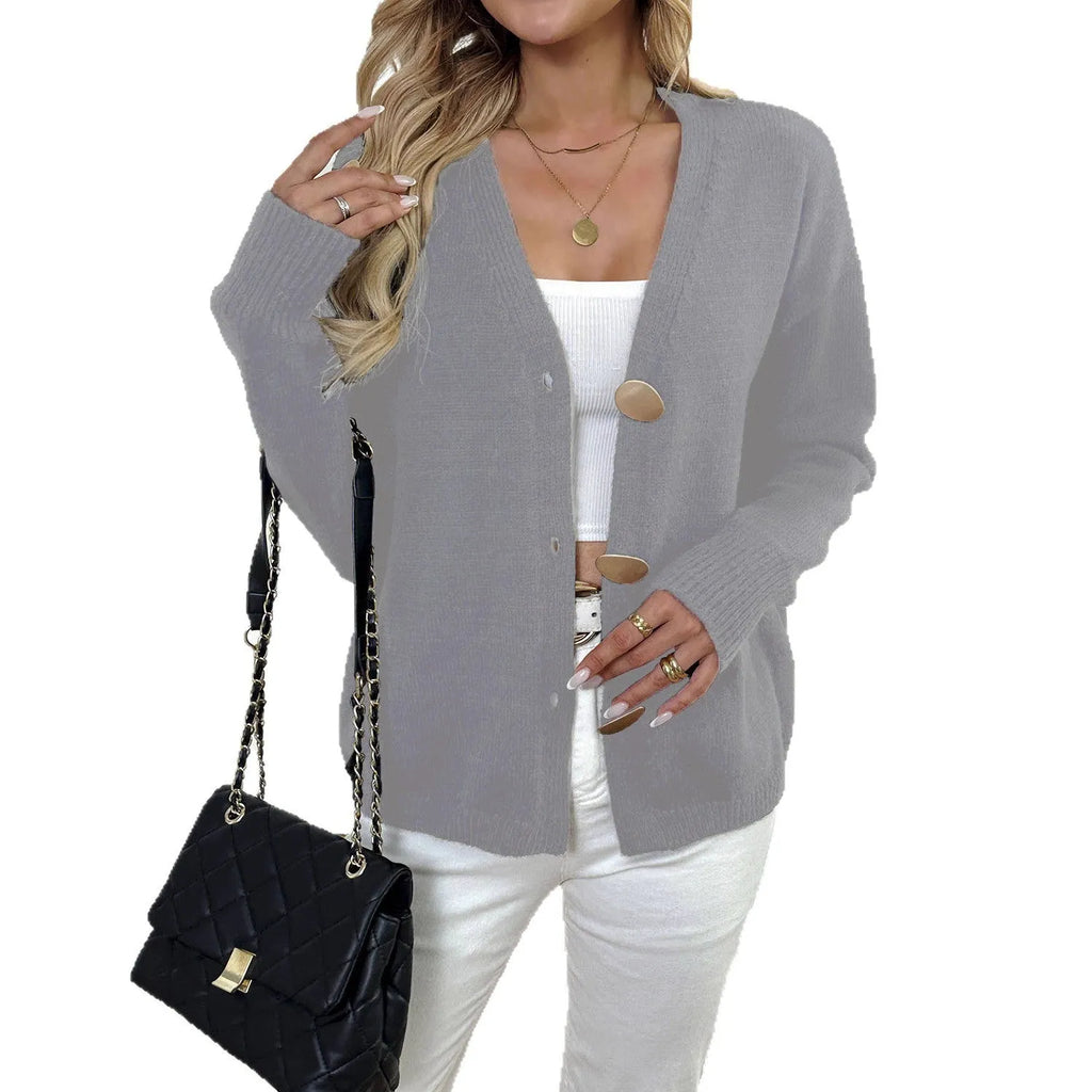 Women's deer plush sweater coat with princess sleeves in street hipster style, available in black and grey colour options