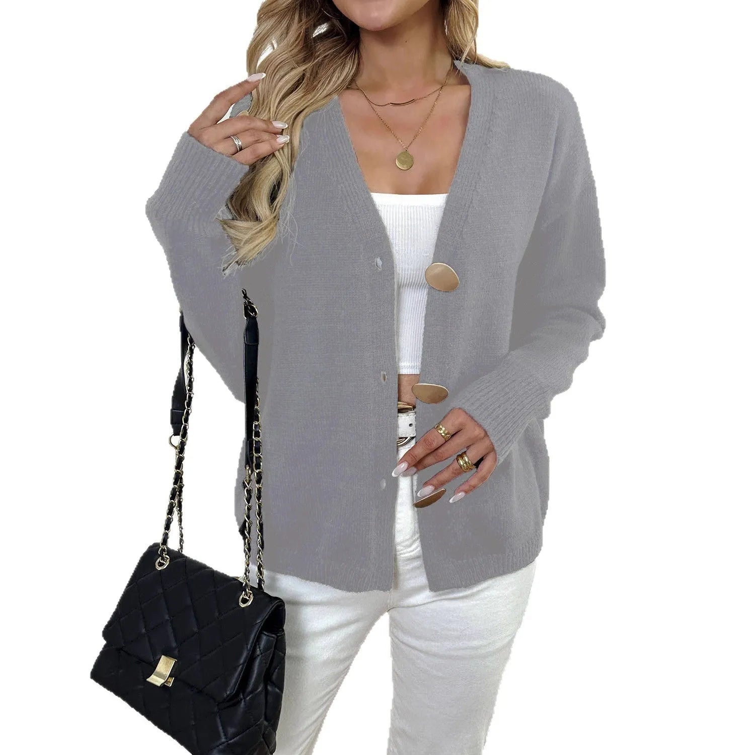 Women's deer plush sweater coat with princess sleeves in street hipster style, available in black and grey colour options