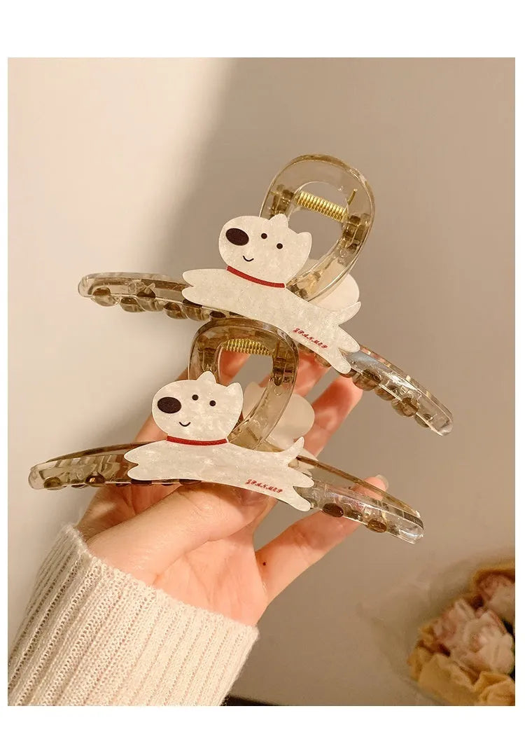 Korean style cartoon puppy hair barrette clip in beige or brown colour, 8cm or 13cm size
