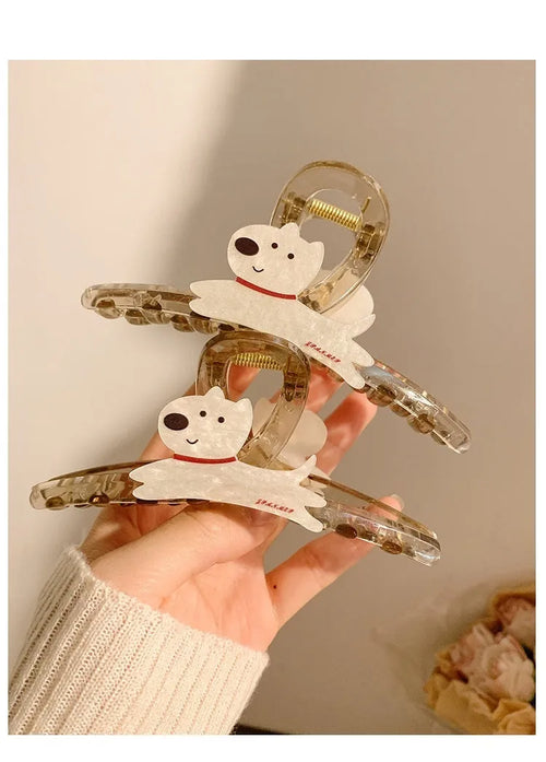 Korean style cartoon puppy hair barrette clip in beige or brown colour, 8cm or 13cm size