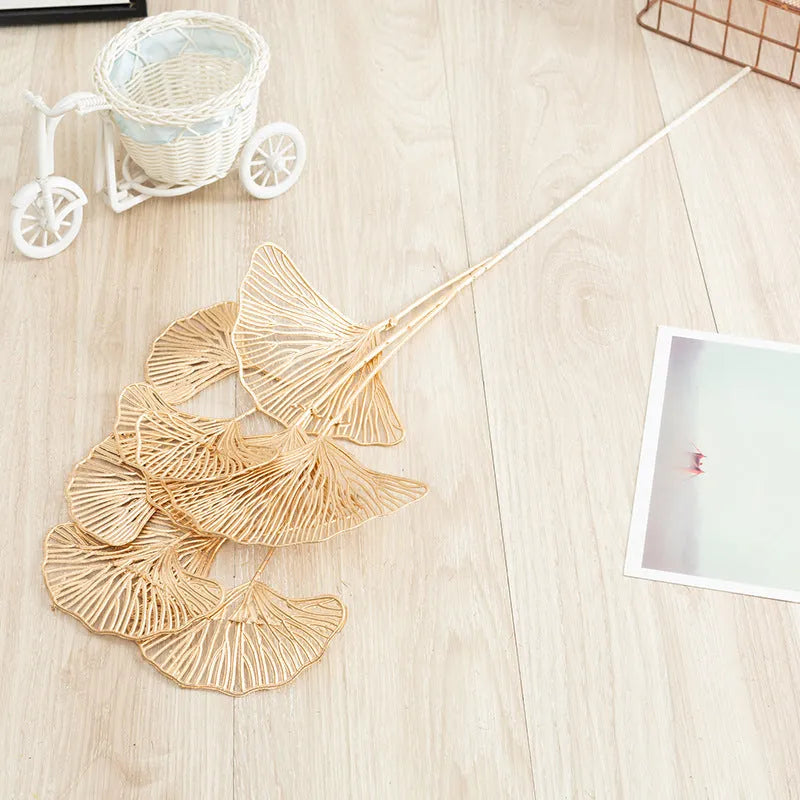 Gold plastic Persian eucalyptus and ginkgo leaf artificial flower arrangement for wedding decor