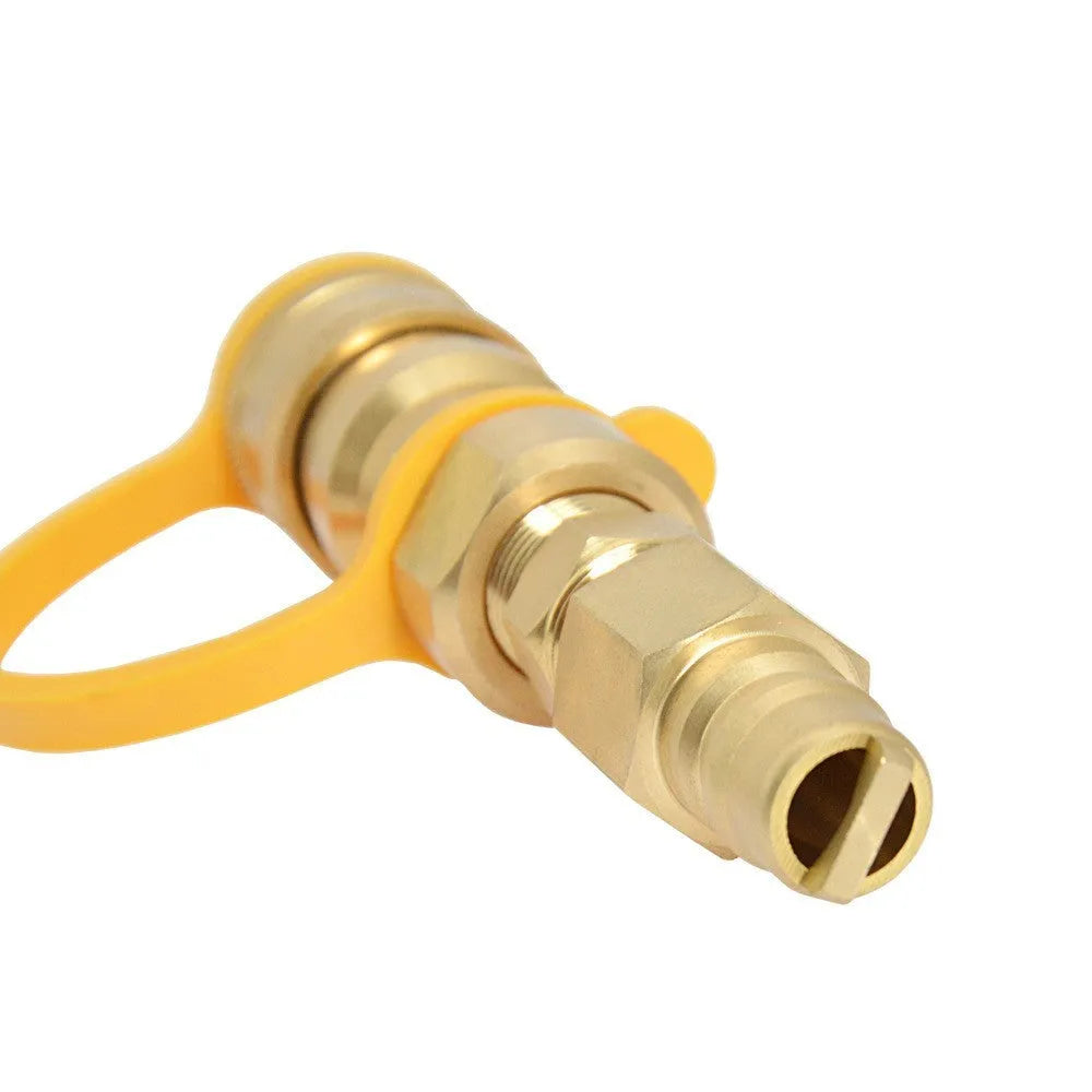 Gold brass gas propane conversion charging connector with 3/8 inch American standard threads