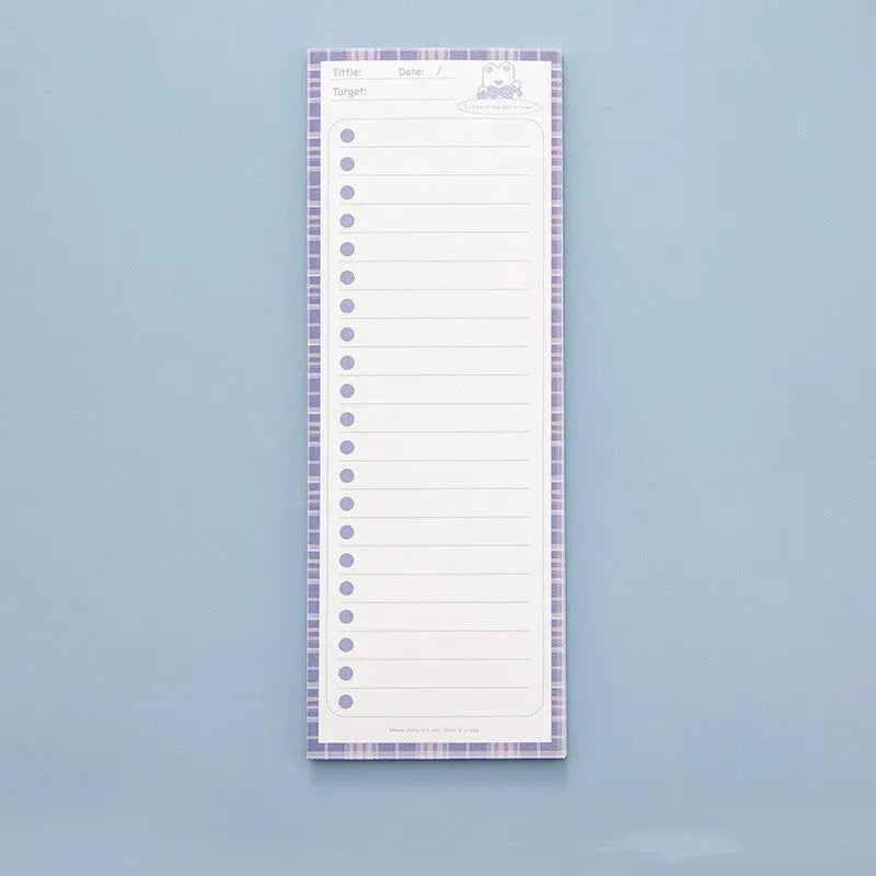 Student notepad with plastic storage box showing 90x248mm dimensions and colour variations