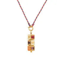 Copper geometry pendant necklace for men with star and eye motifs in blue colour on regular chain