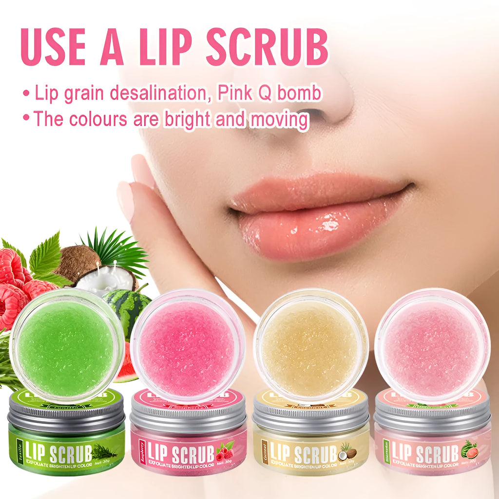 Amatoni lip scrub cream pot in coconut, raspberry, vanilla, or watermelon flavour, 30g.