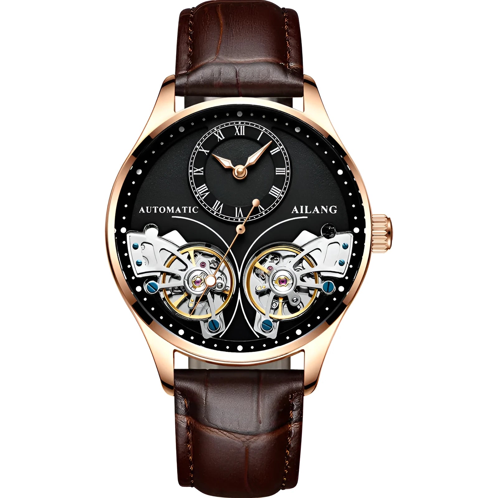 Men's titanium automatic watch with tourbillon and moon phase complications on wrist