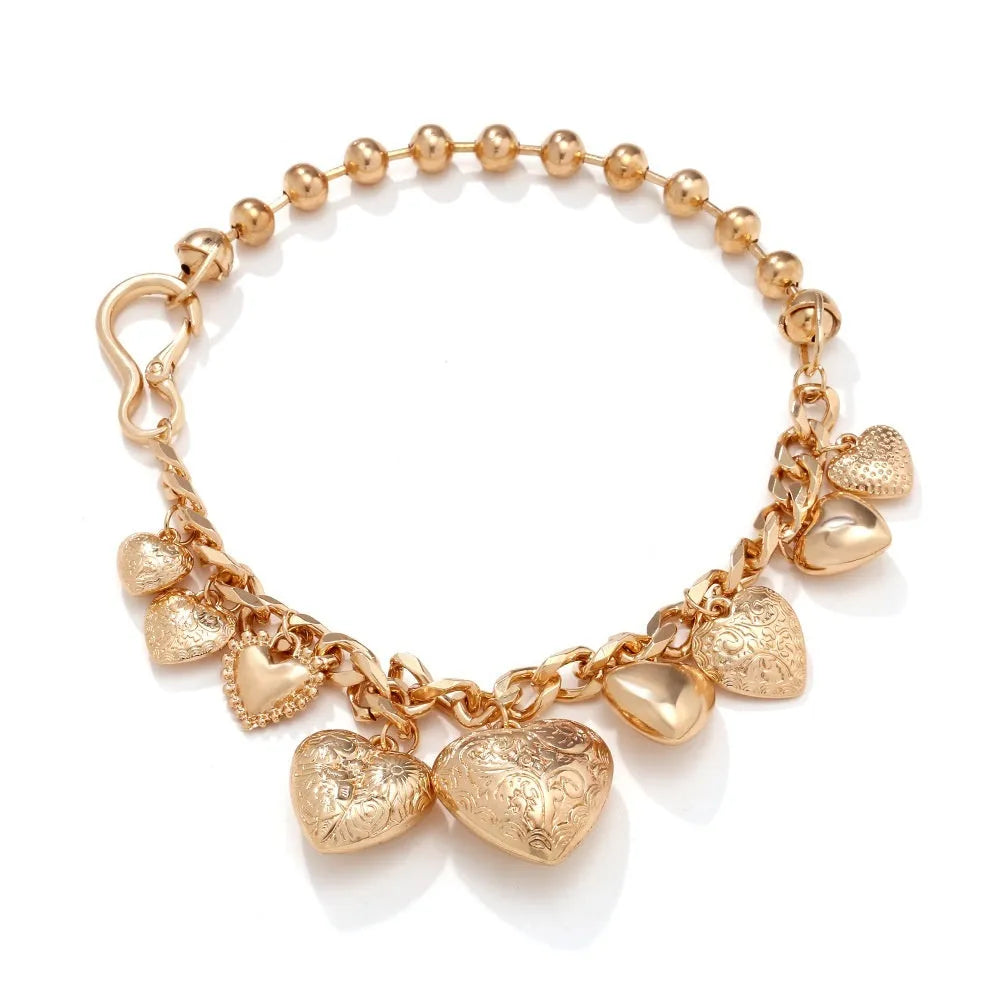 Women's exaggerated carved heart pendant necklace with dripping oil finish in gold and white K colours