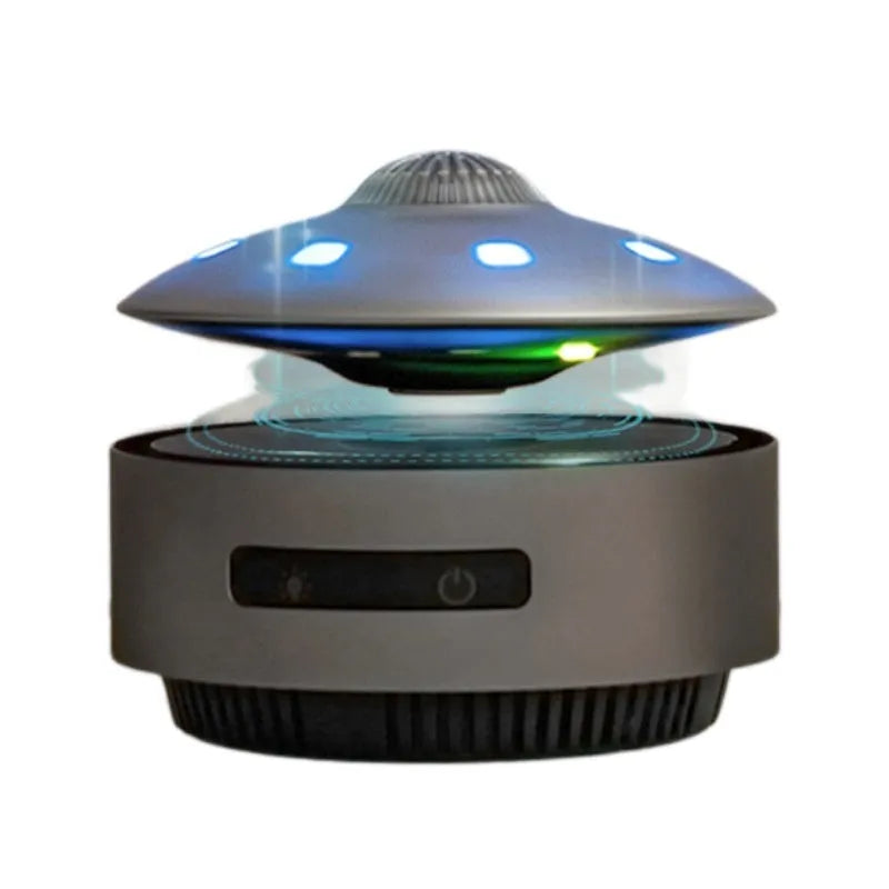 Magnetic levitation Bluetooth speaker with a floating glowing sphere above a circular base unit.