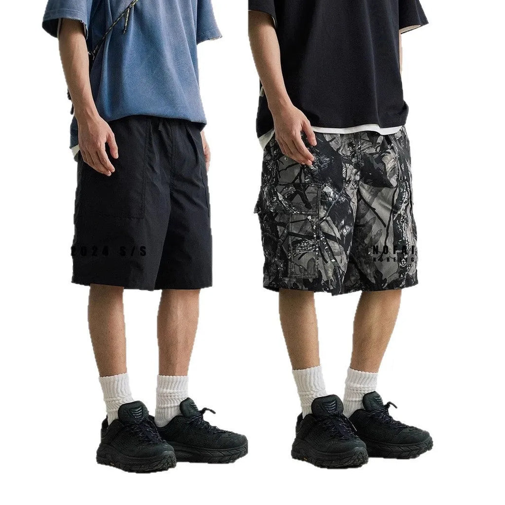 Loose fit straight-leg denim shorts for teenagers in army green colour.