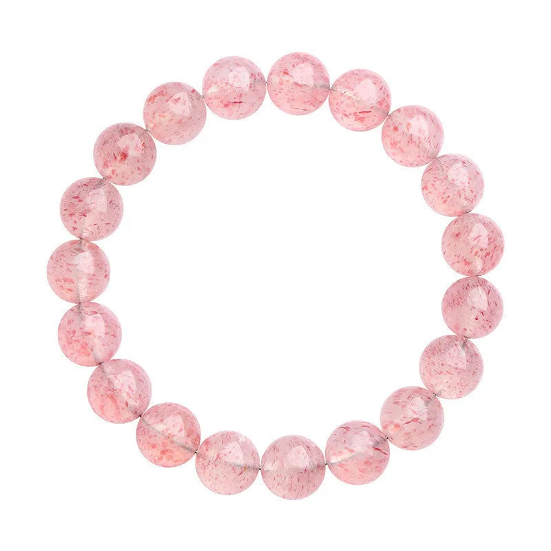 Strawberry quartz crystal bracelet with round 10mm beads on stretch cord
