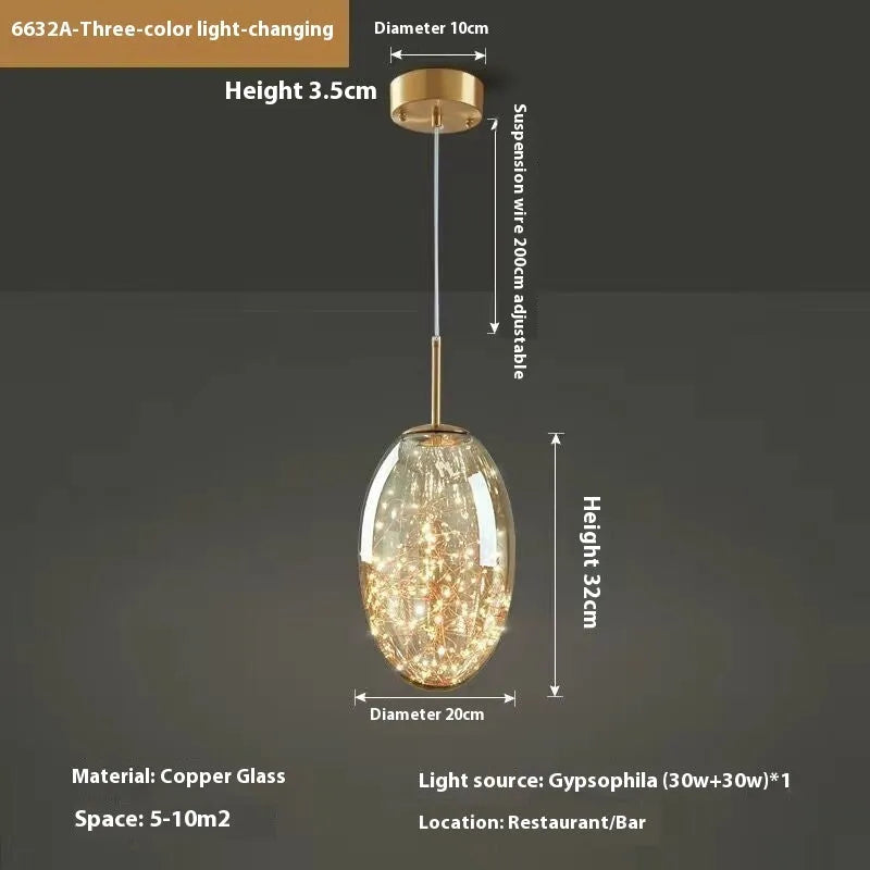 Modern simple style glass chandelier ceiling lamp with adjustable cord and remote control.
