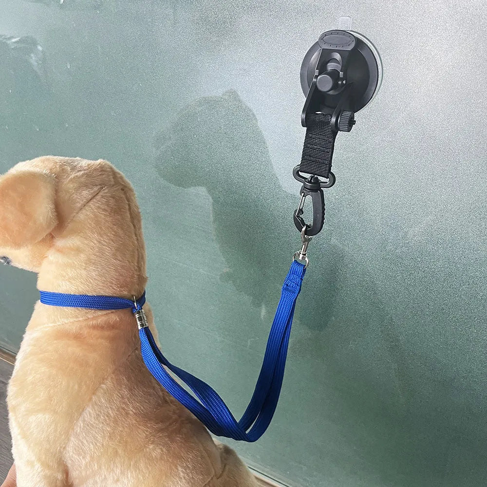 Set of four pet bathing suction cup handcuffs in black colour with traction ropes