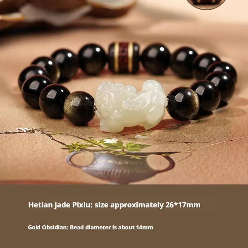 Hetian jade bracelet with braided rope closure in traditional Chinese style