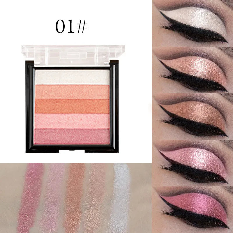 A standard 12g highlight eye shadow compact open to show powder, labelled with six shade options 01 to 06.