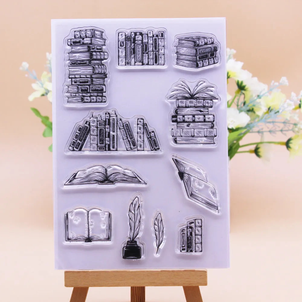White seal pattern transparent silicone craft stamp with self-adhesive backing, measuring 11 by 16 centimetres.