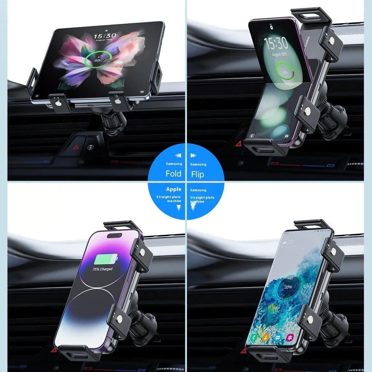 New car wireless charger mobile phone holder in alloy, universal style with 360-degree rotation