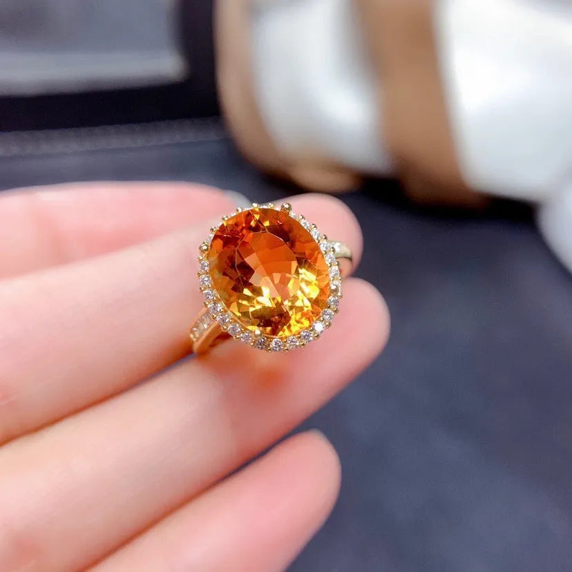 Natural citrine gold yellow diamond open ring on copper with adjustable geometric shape