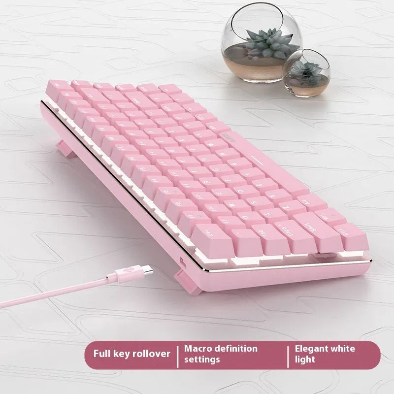82 key mechanical keyboard with white backlight and metal casing, showing pink green and red switch options