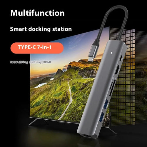 LQT-LH07 7-in-1 USB-C card reader and PD computer hub showing custom logo area.
