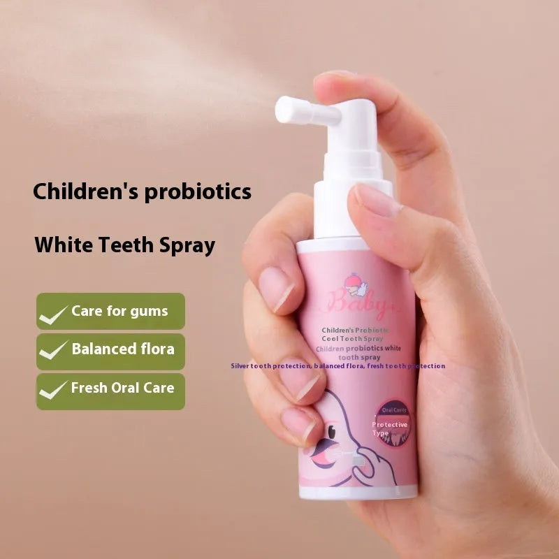 Children's probiotics anticavity teeth cleaning spray in strawberry and orange flavours