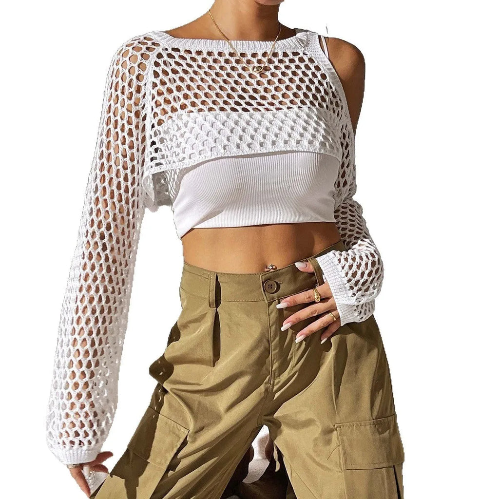Mesh shirt with hollowed navel design in army green colour