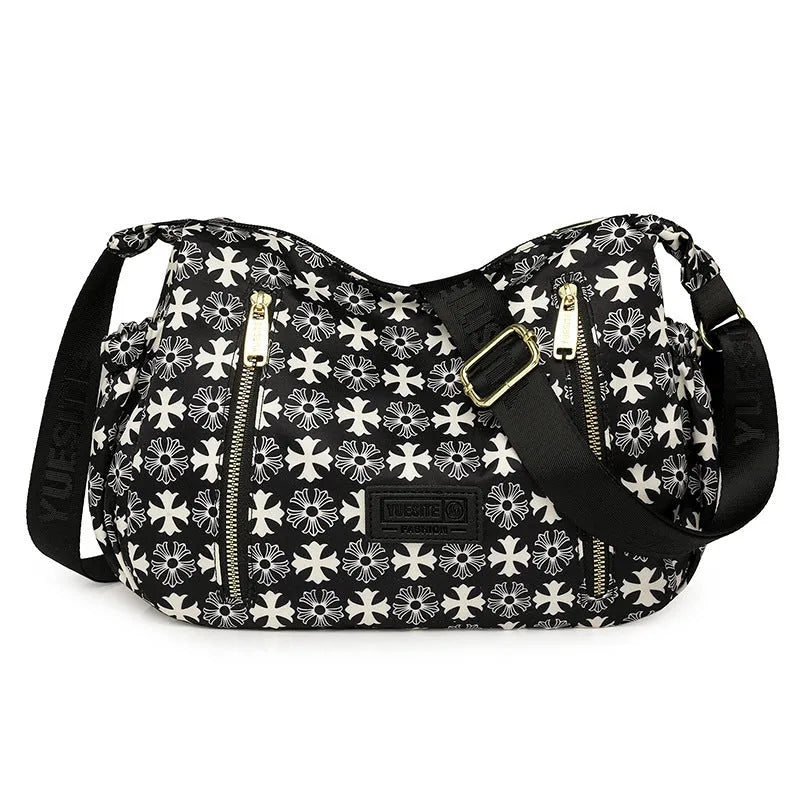 Graffiti casual crossbody bag in nylon with sewing line and print details, medium-soft build, single strap, dumpling shape