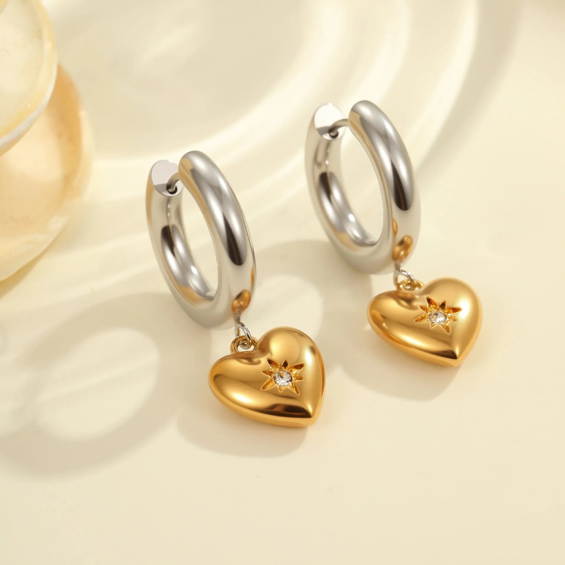 Gold plated stainless steel Christmas tree and heart shape earrings for women with star and geometric design options