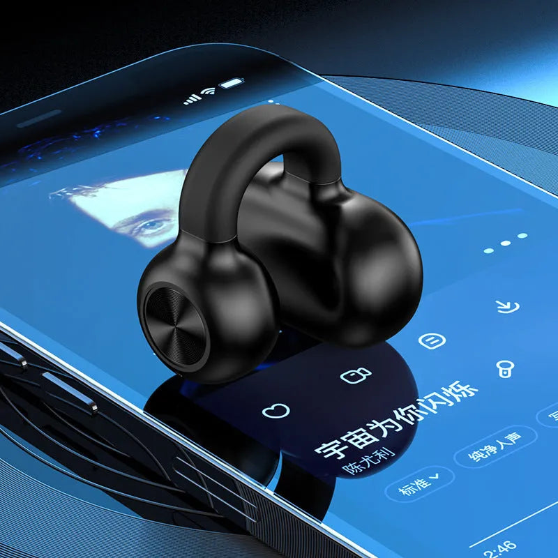 Black clip-on bone conduction wireless Bluetooth earphones for exercise