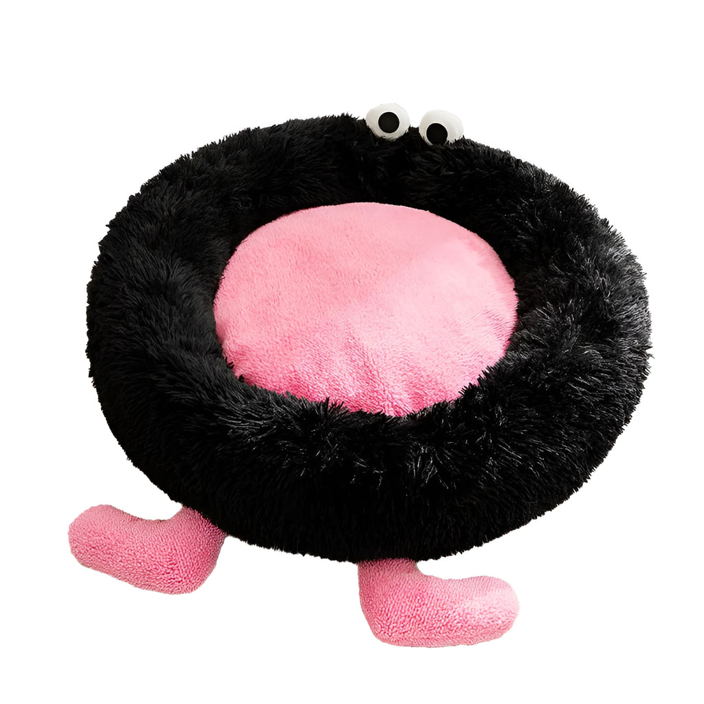 Elf Briquettes blue plush pet sleeping mat with raised edges, shown in a large size.