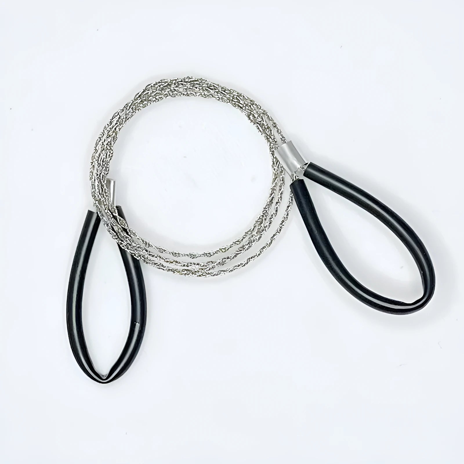 Black and red stainless steel survival wire saw with leather hand case, length 75cm