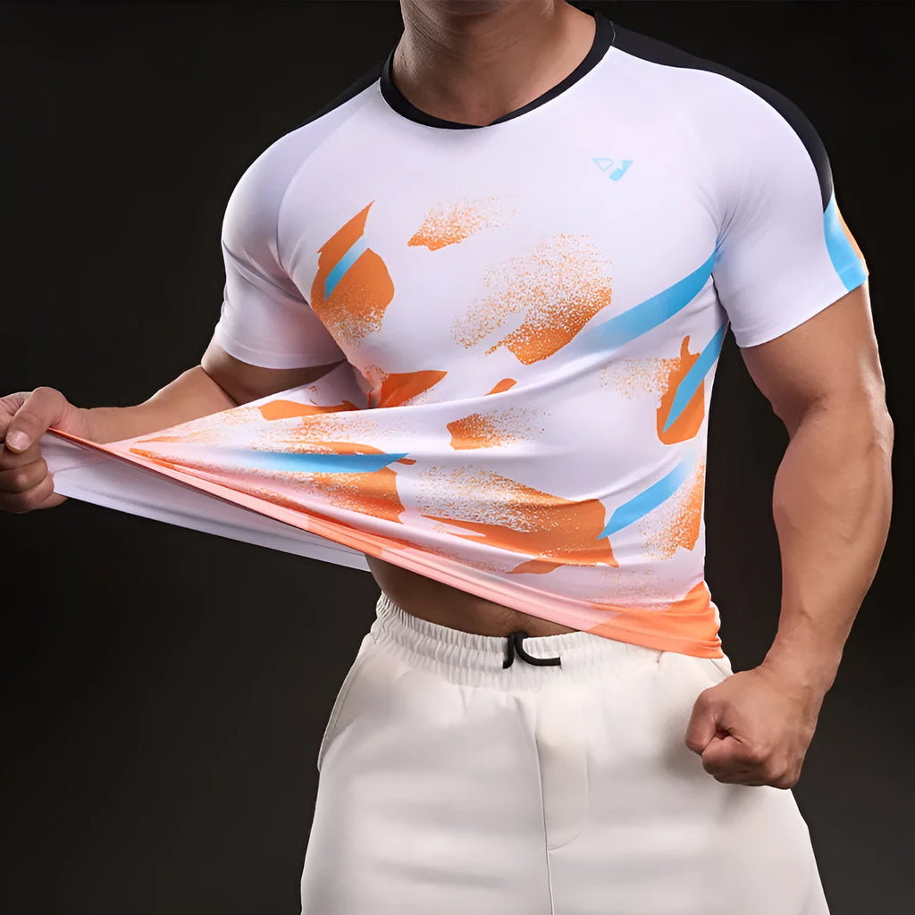 Men's blue and white ice silk quick-dry polyester short sleeve T-shirt for running and fitness, regular fit, sizes M-4XL