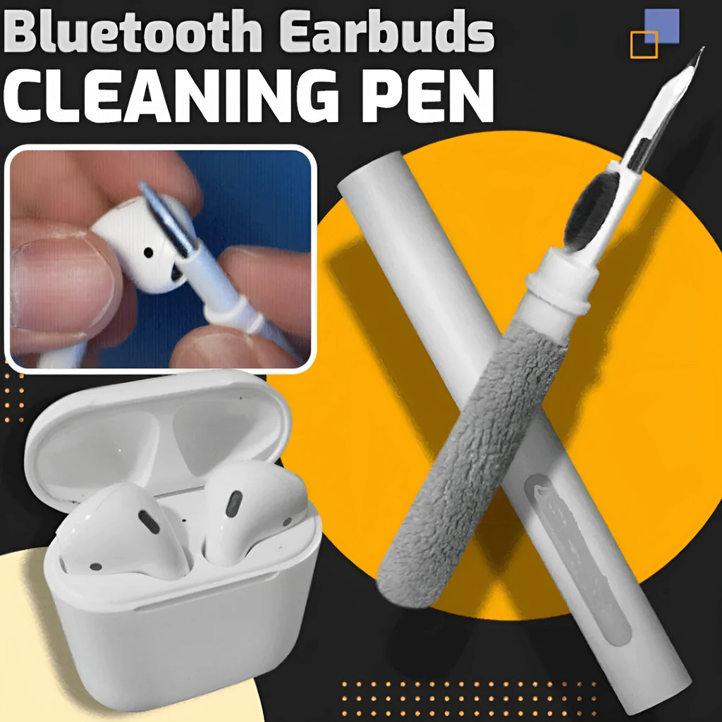Bluetooth earbuds cleaning brush pen with soft microfibre tip and lightweight brush, 13 cm, on white background