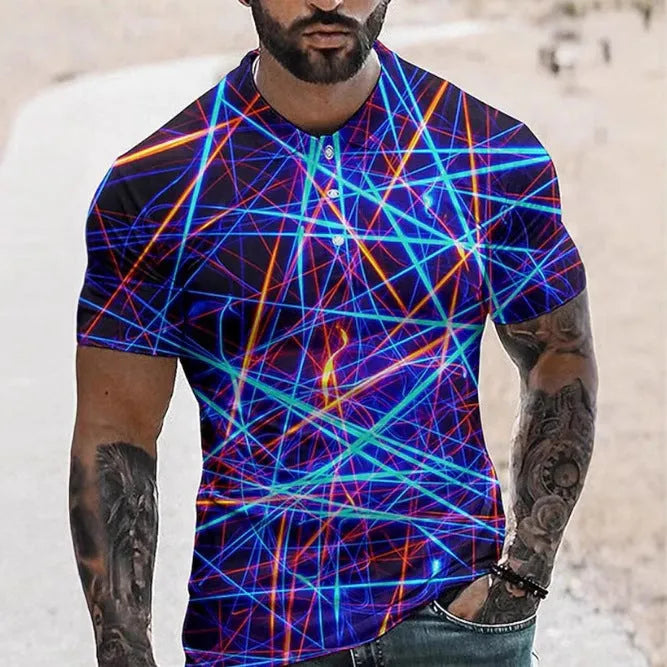 Men's short sleeve polyester sports shirt with lapel buttons in bird eye cloth fabric