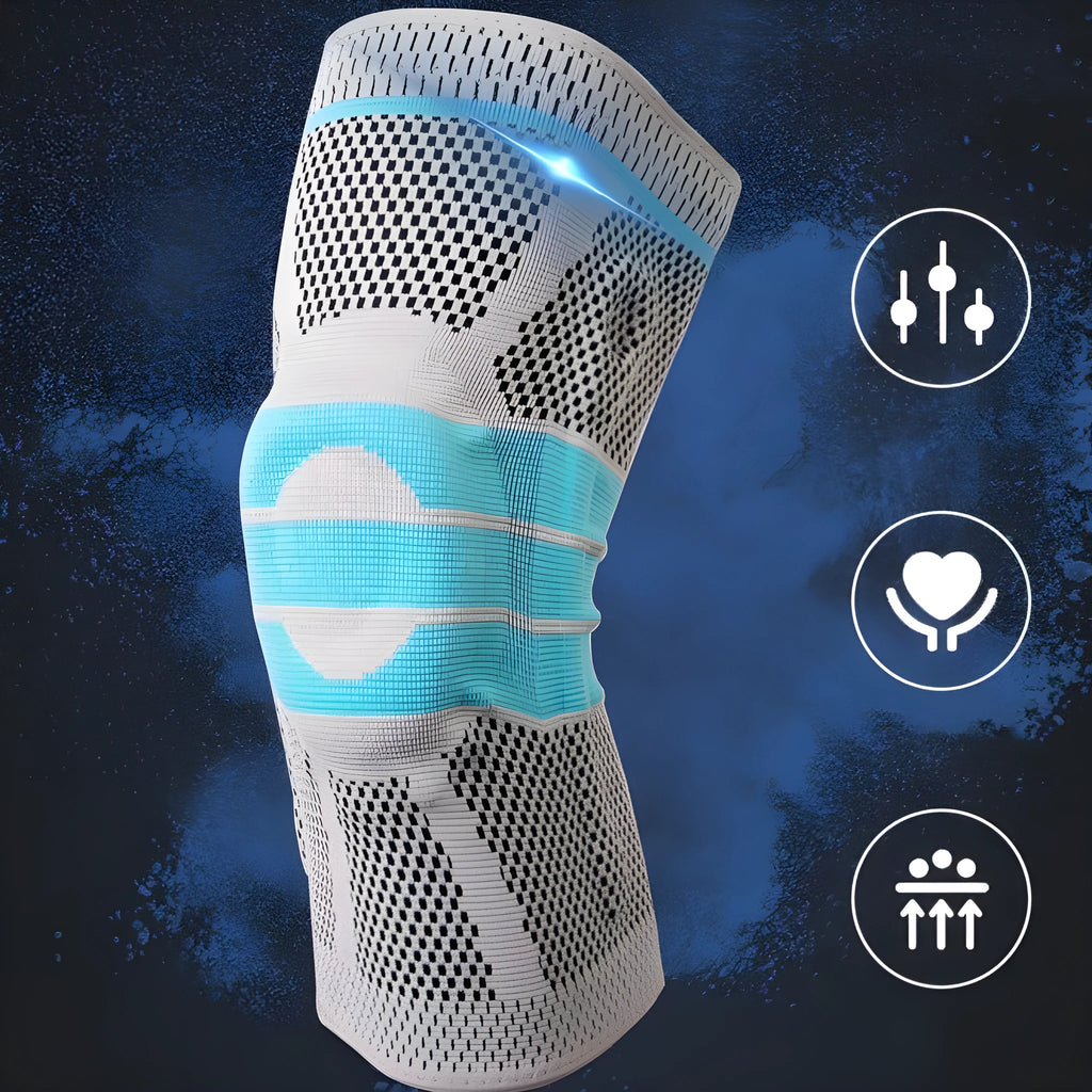 Sky blue silicone running and basketball knee pads made from elastic fibre.