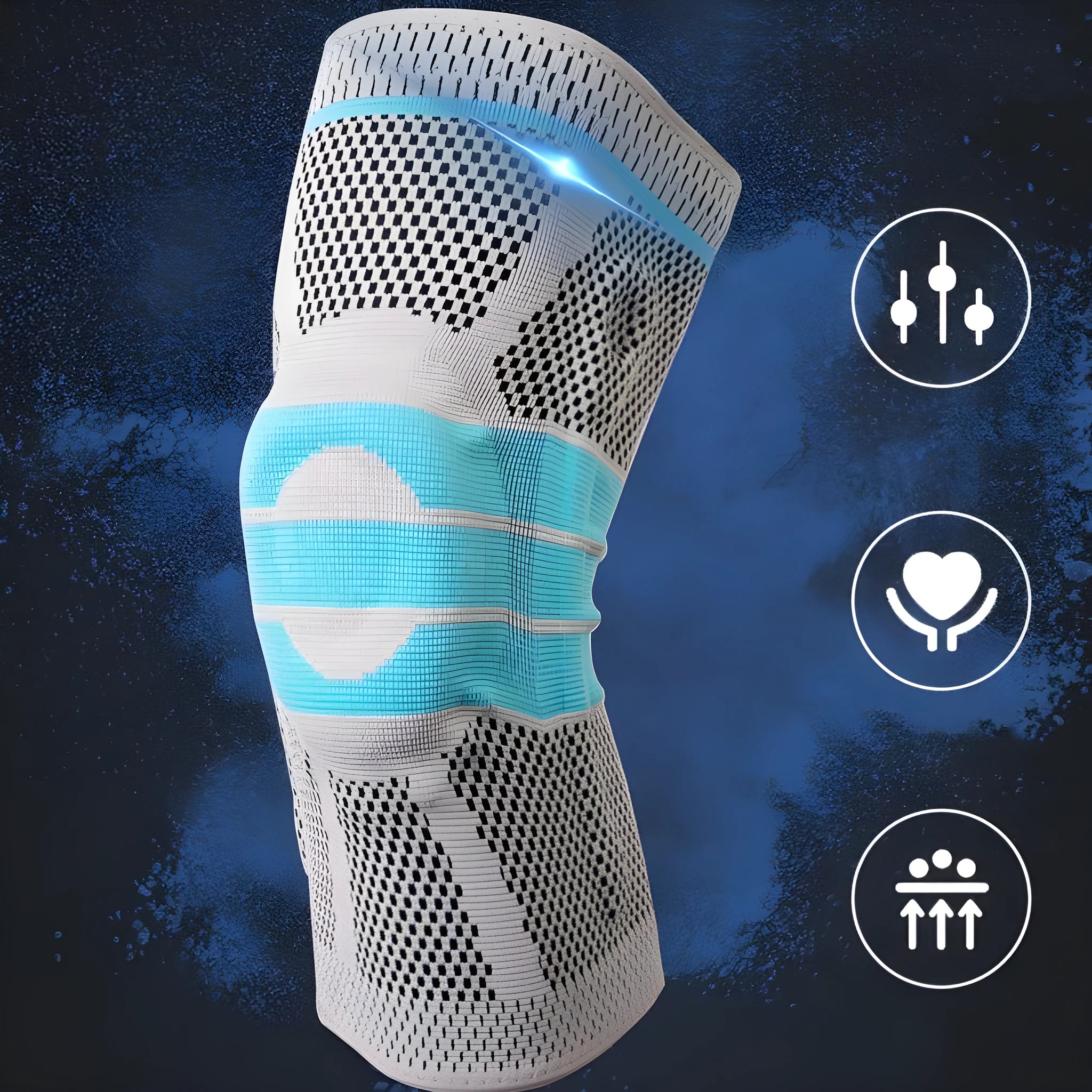 Sky blue silicone running and basketball knee pads made from elastic fibre.