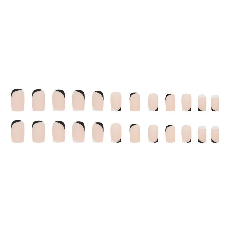 Set of black and white matte frosted false nails with mandarin duck colour design
