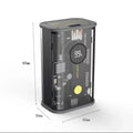 Transparent industrial power bank showing internal components with 10000mAh capacity and multi-U ports