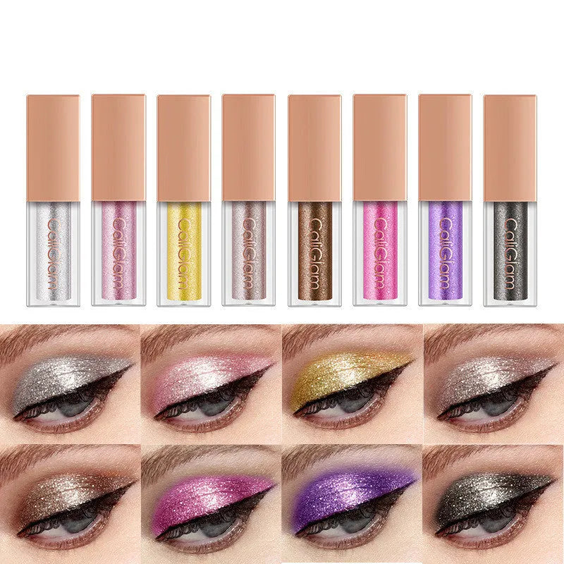 Liquid eyeshadow palette with eight multicolor pearl and glitter shades including black base, product code C005