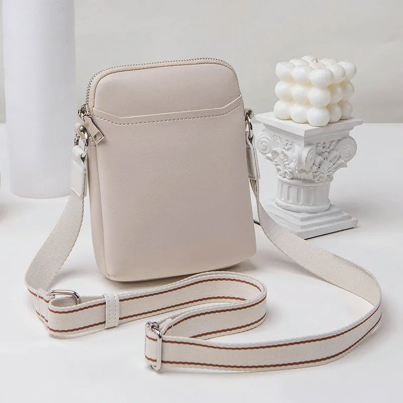 Solid colour small crossbody shoulder bag for women with mobile phone compartment