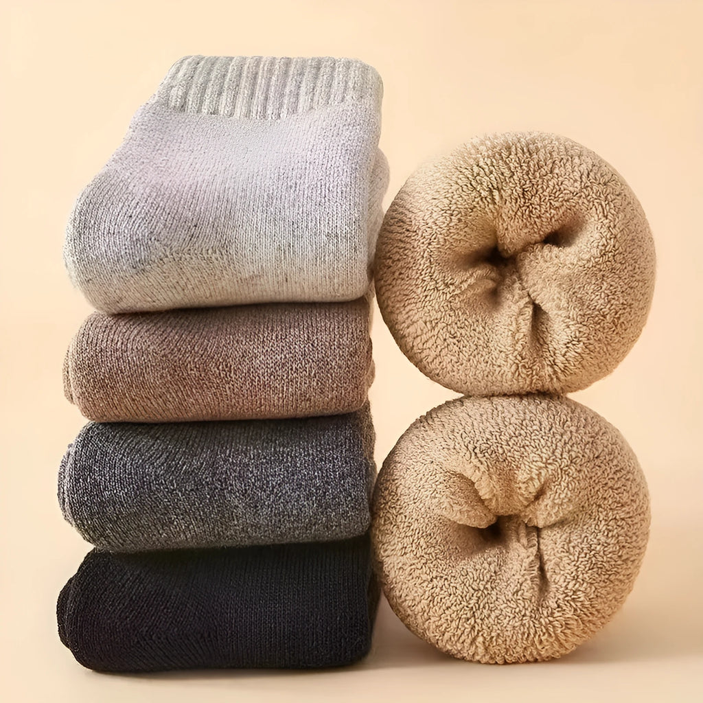Winter wool socks with thick merino midsole in black, grey, and khaki colours