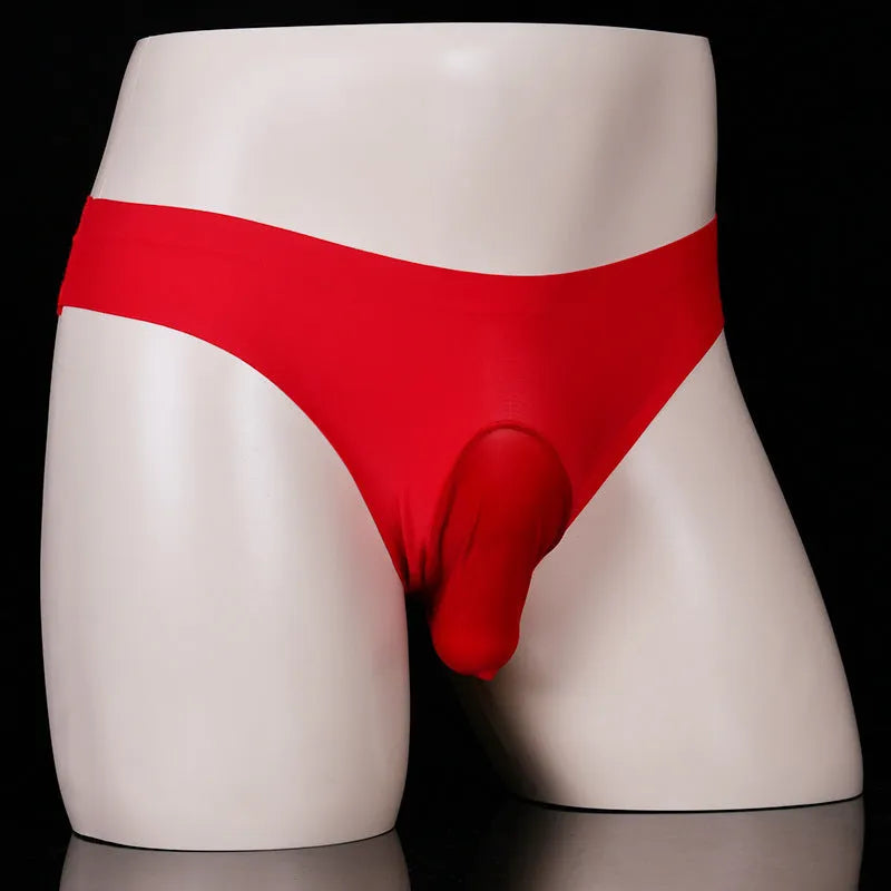 Men's ice silk underwear briefs in T-back design showing black colour option