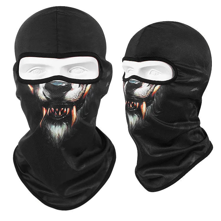 Bakool silk motorcycle skull mask in a skeleton design, sized 36cm by 29cm