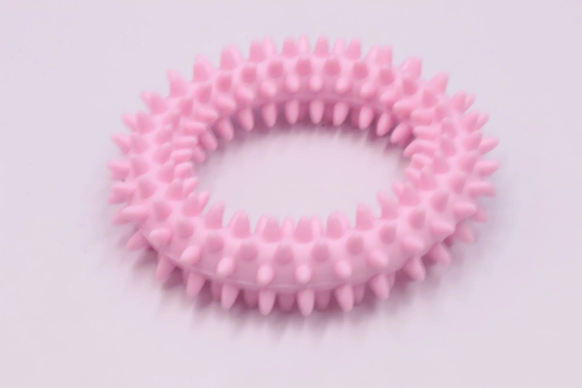 Blue spiked circle ring dog chew toy made from TPR for dental cleaning and bite training.