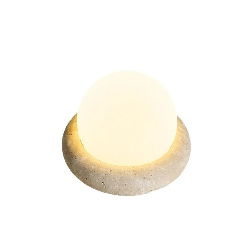 Cream coloured remote control bedside night lamp with 15.5cm diameter