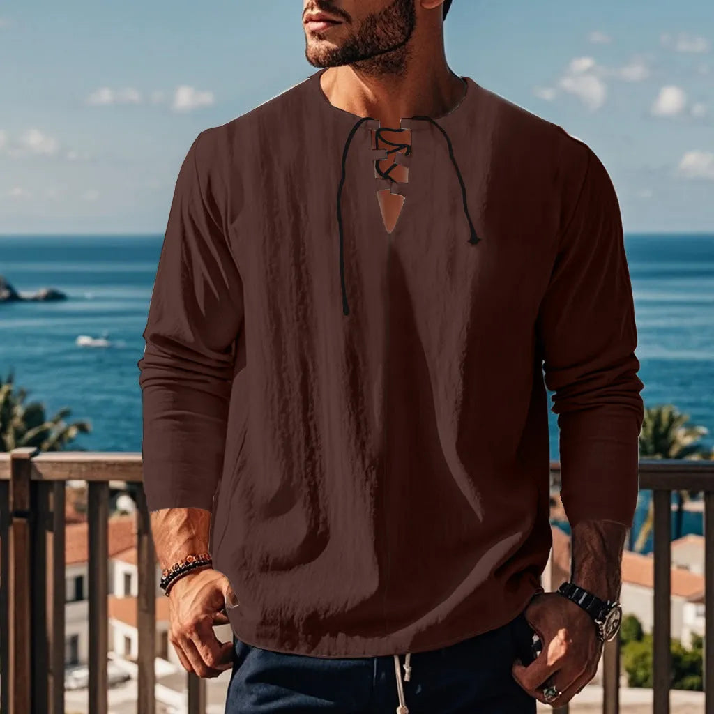 Cotton blend casual pullover shirt in solid colour with loose fit for leisure wear