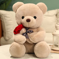 Rose pattern teddy bear plush doll in beige, brown or grey colours with soft fabric texture