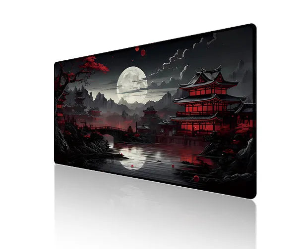 Custom anime graphic gaming mouse pad with non-slip rubber base on a desk.