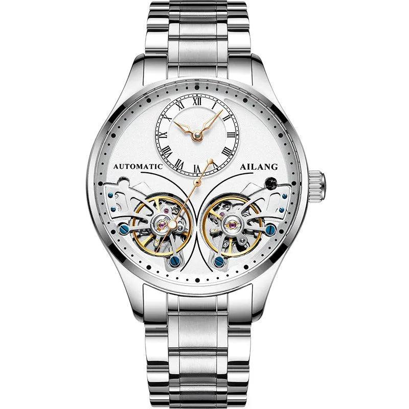 Men's titanium automatic watch with tourbillon and moon phase complications on wrist