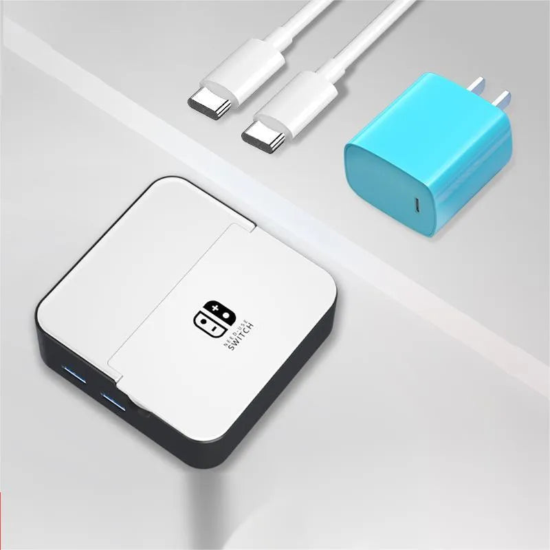 Compact game console multi-function adapter with aluminium alloy housing and Type-C port for 4K projection to TV.