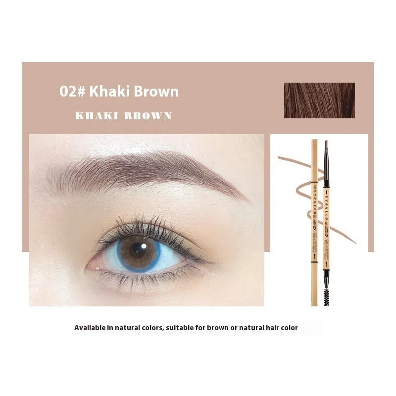 Small Gold ultra-fine tip eyebrow pencil in five colour shades: light brown, kaki brown, dark brown, grey black, and black.
